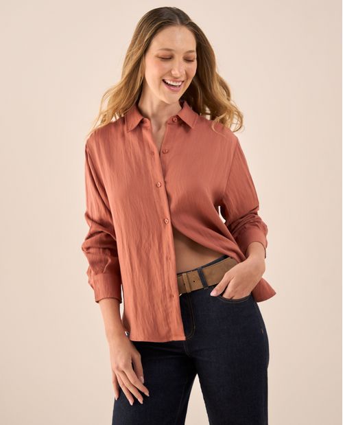 Camisa Naranja Fluida de Manga Larga