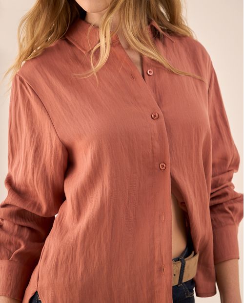 Camisa Naranja Fluida de Manga Larga