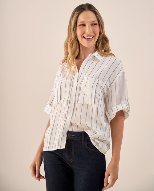 Camisa Blanca Rayas Azules Manga 3/4