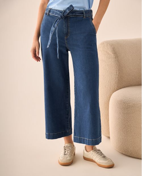 Jean Culotte Azul Tiro Alto con Cinturón