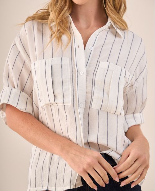 Camisa Blanca Rayas Azules Manga 3/4