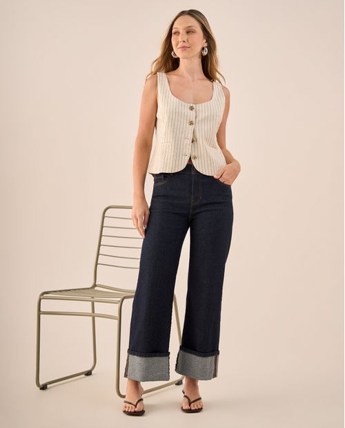 Jean Straight Azul Oscuro con Dobladillo Único