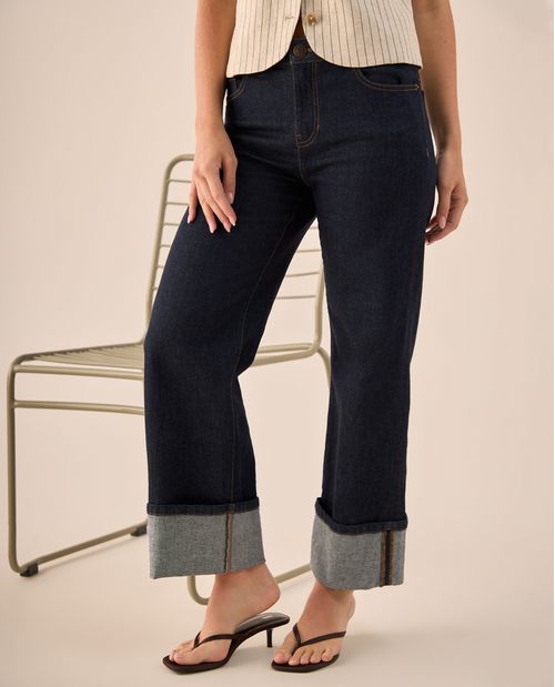 Jean Straight Azul Oscuro con Dobladillo Único