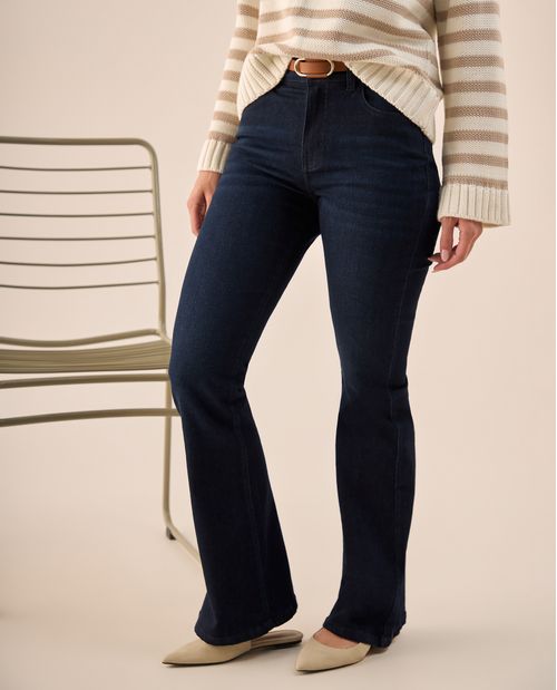 Jean Flare Azul Oscuro Tiro Alto