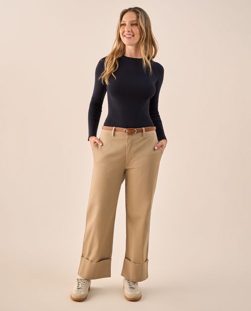 Pantalón Wide Leg con Dobladillo Amplio