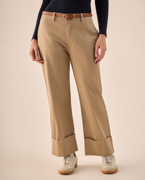 Pantalón Wide Leg con Dobladillo Amplio