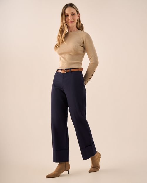 Pantalón Wide Leg con Dobladillo Amplio