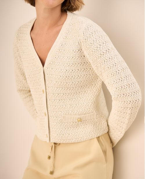 Cardigan Tejido Calado Crudo Premium