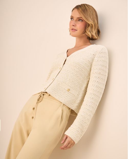 Cardigan Tejido Calado Crudo Premium