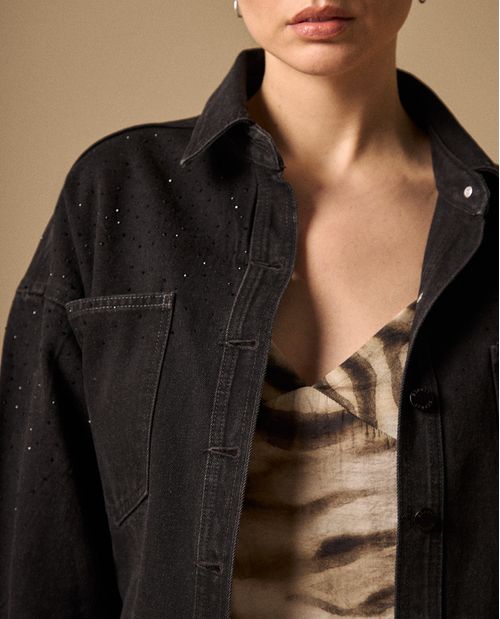 Chaqueta Denim Negro con Micro Brillos