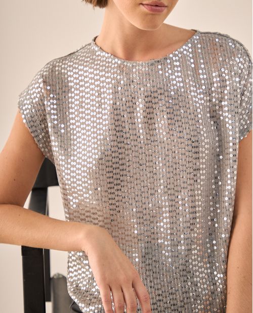Camisa Gris con Lentejuelas Plateadas