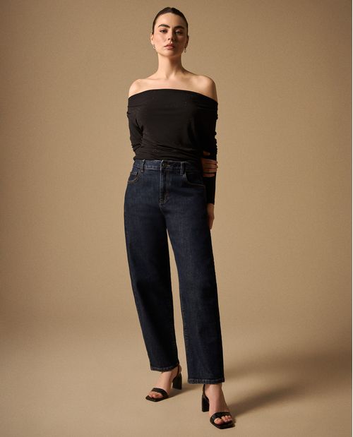 Jean Barrel Azul Oscuro Tiro Alto