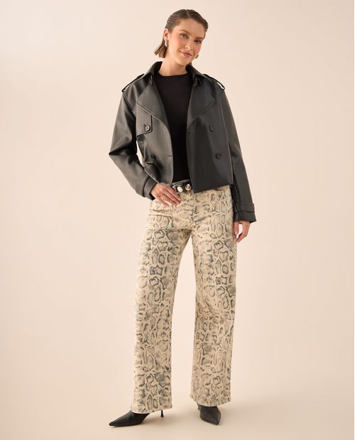 Jean Wide Leg Estampado Serpiente Beige