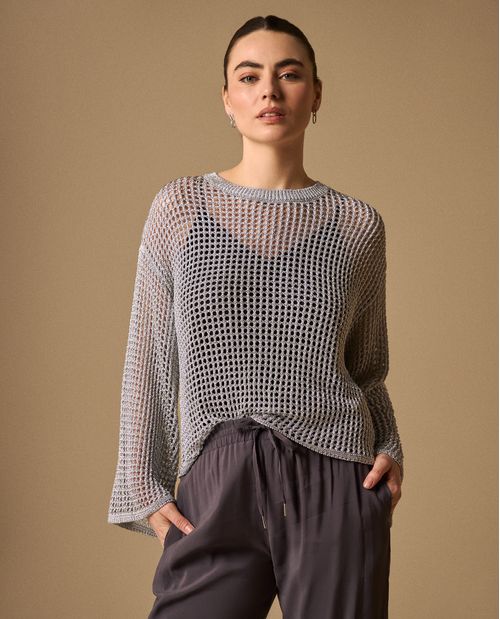 Suéter Tejido Calado Gris Plateado