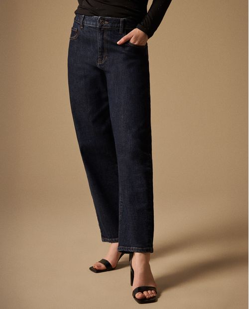 Jean Barrel Azul Oscuro Tiro Alto