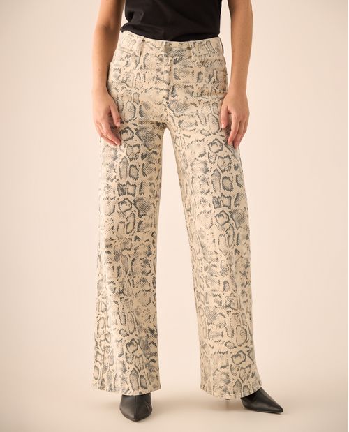 Jean Wide Leg Estampado Serpiente Beige