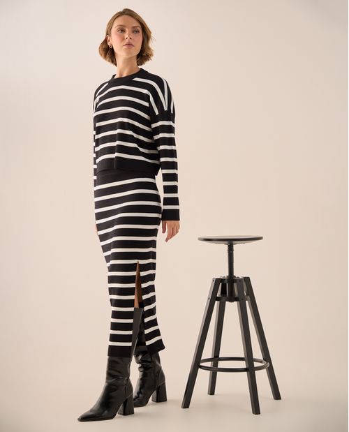 Falda Midi Tejida Rayas Negro y Blanco