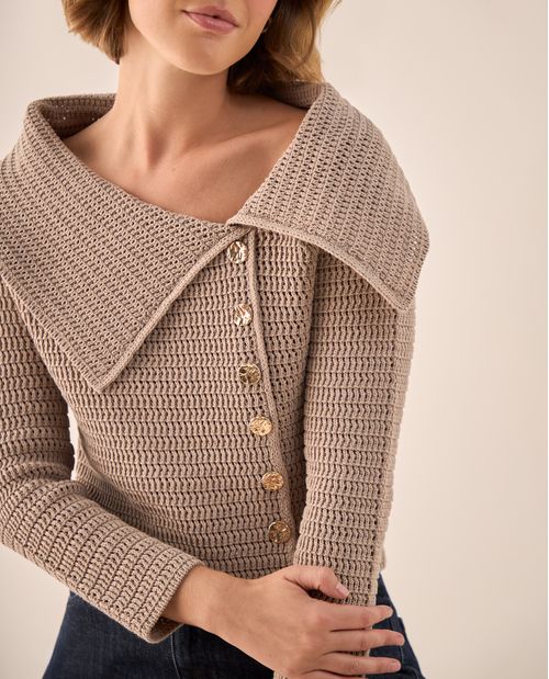 Suéter Tejido Cuello Amplio Beige
