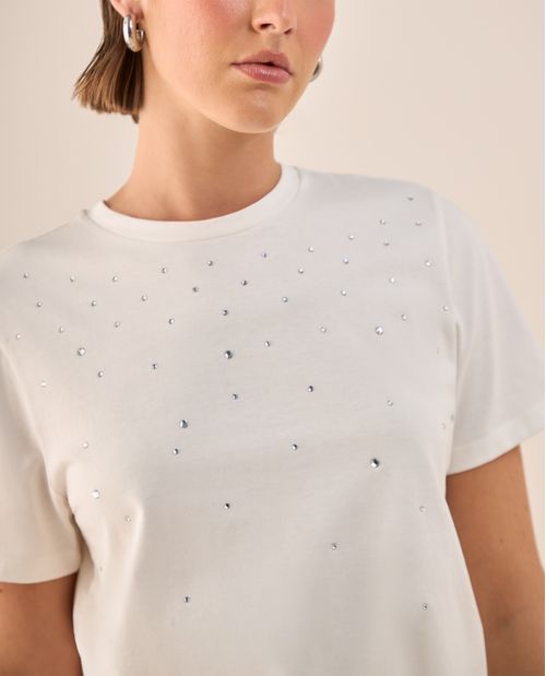 Camiseta Blanca con Aplicaciones de Strass
