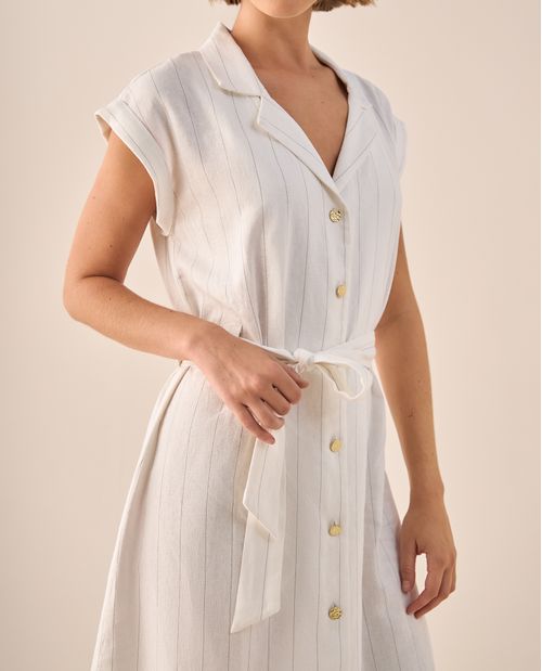 Vestido Camisero Rayas Doradas Premium