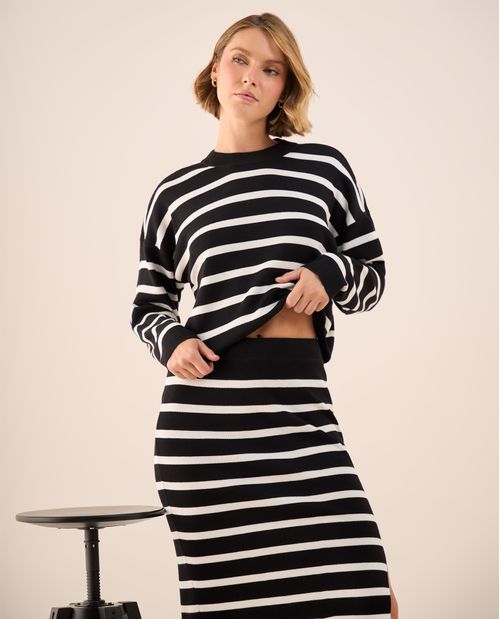 Suéter Tejido Rayas Negro y Blanco Oversized