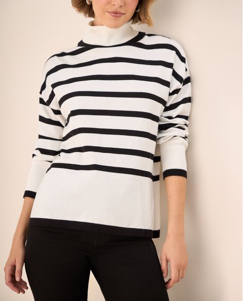 Suéter Rayas Cuello Alto Crudo