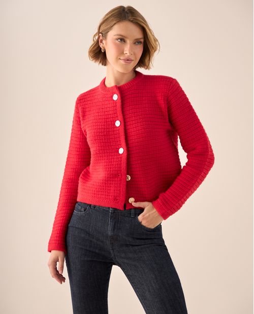 Cardigan con Textura Acanalada y Botones