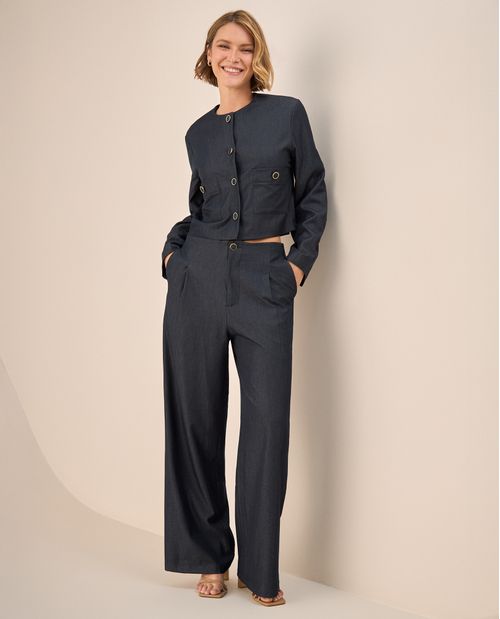 Pantalón Tiro Alto Azul Turco con Silueta Wide