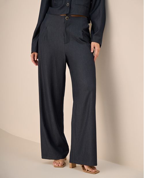 Pantalón Tiro Alto Azul Turco con Silueta Wide