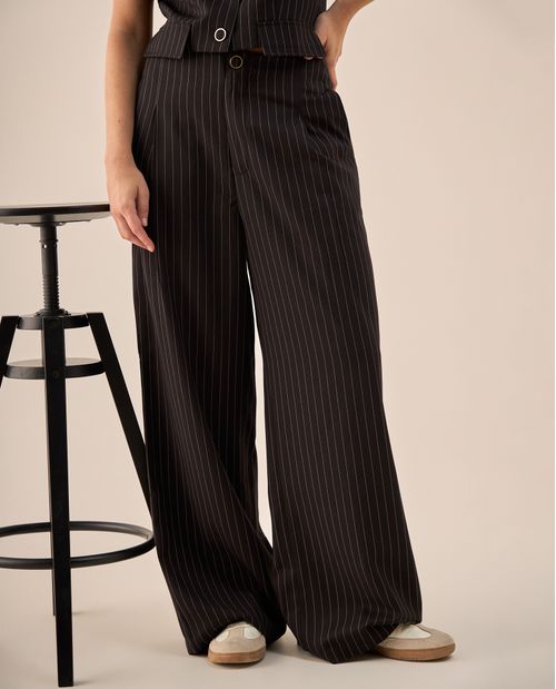 Pantalón Palazzo Negro Rayas Diplomáticas