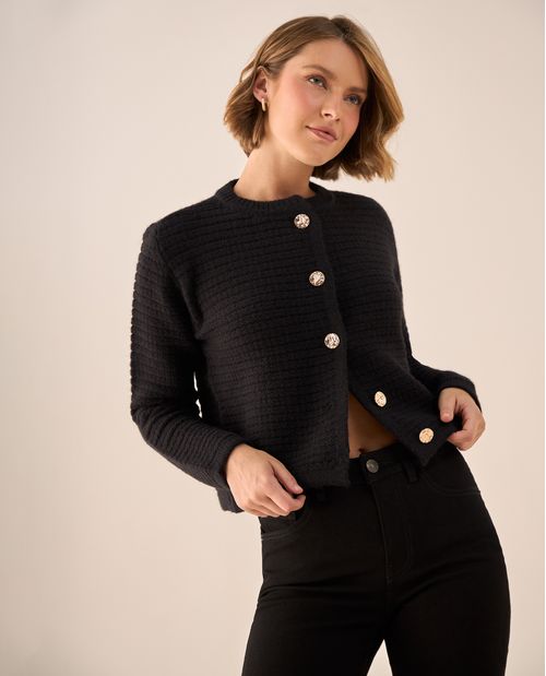 Cardigan con Textura Acanalada y Botones