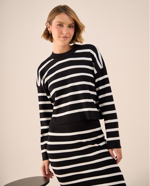 Suéter Tejido Rayas Negro y Blanco Oversized