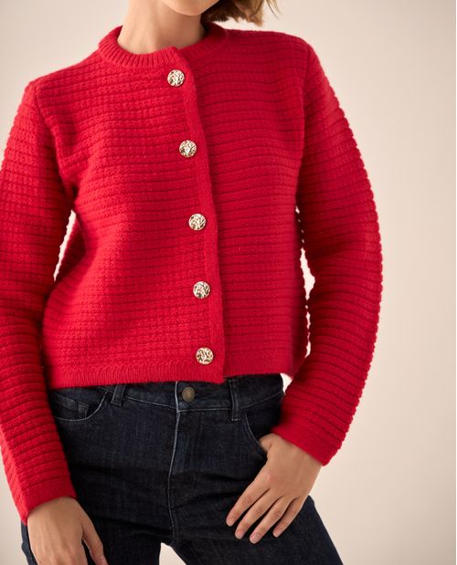 Cardigan con Textura Acanalada y Botones