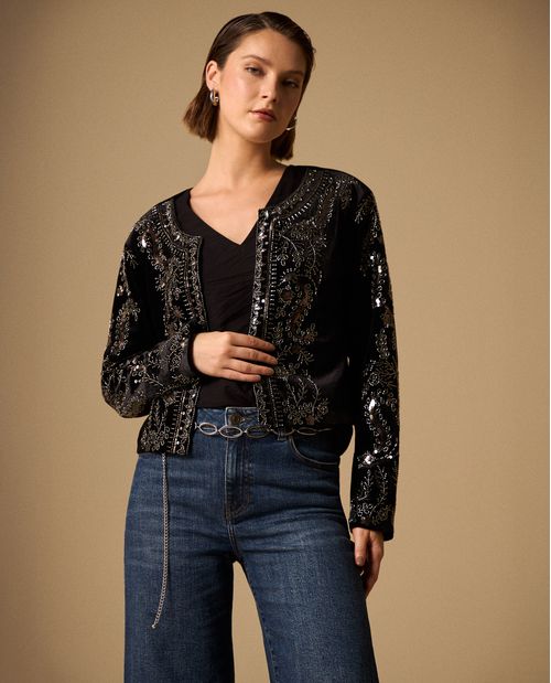 Chaqueta Negra con Lentejuelas Doradas