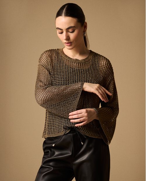 Suéter Tejido Calado con Brillos Dorados
