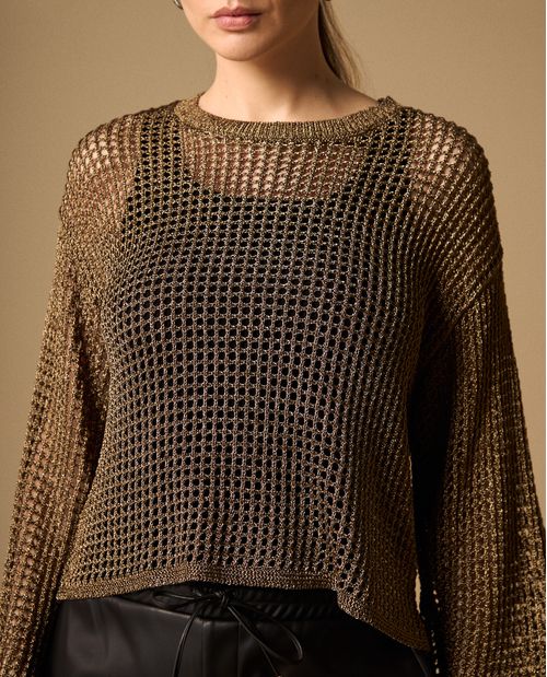 Suéter Tejido Calado con Brillos Dorados