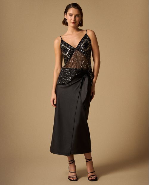 Falda Wrap Negra con Cintura Elástica