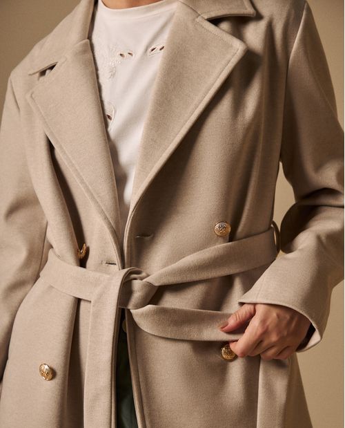 Abrigo Cruzado Beige con Cinturón Ajustable