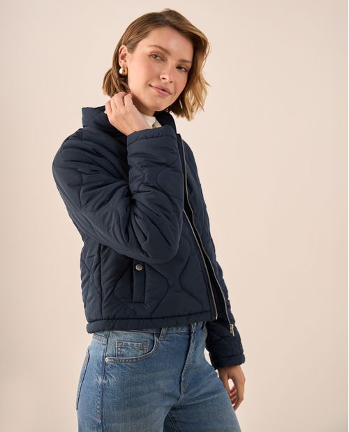 Chaqueta Acolchada Azul con Patrón Diamante