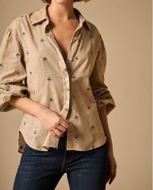 Camisa Estampada Flores Pequeñas Manga 3/4