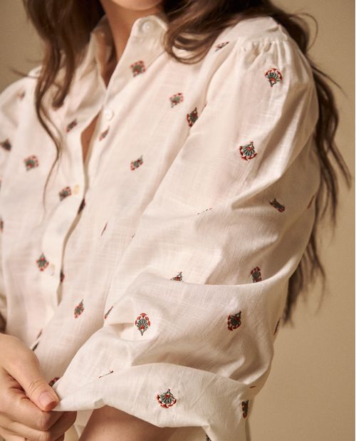 Camisa Estampada Flores Pequeñas Manga 3/4