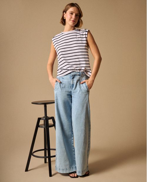 Jean Wide Leg Azul Claro Tiro Alto