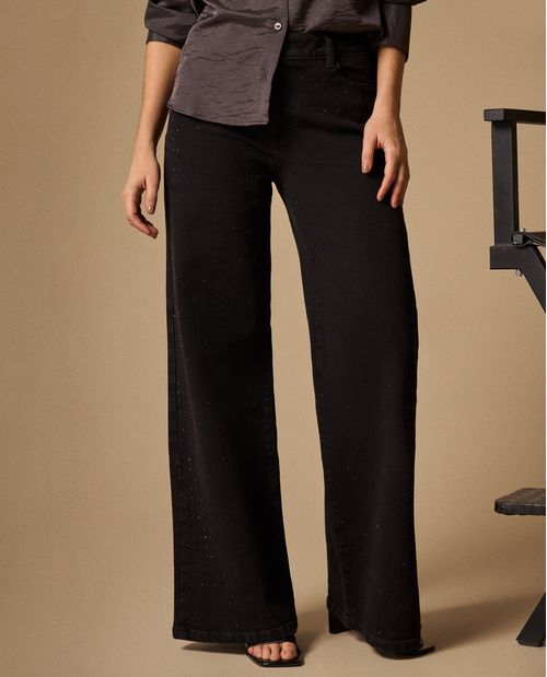 Jean Wide Leg Negro con Aplicaciones Brillantes