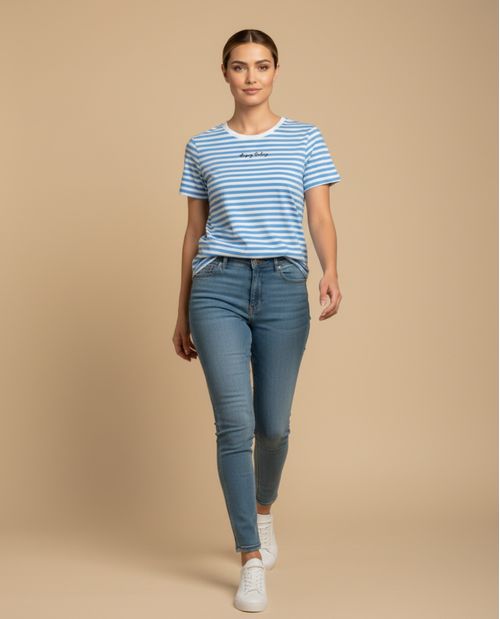 Camiseta con Rayas y Texto Bordado