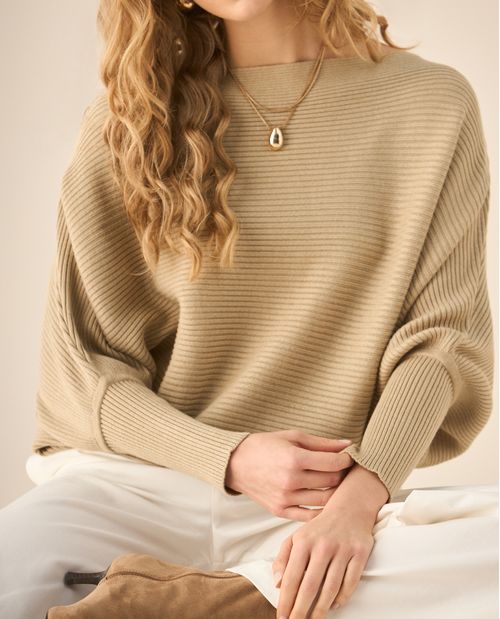 Suéter Tejido Acanalado Off-Shoulder