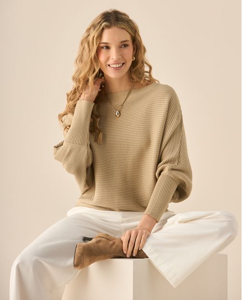 Suéter Tejido Acanalado Off-Shoulder