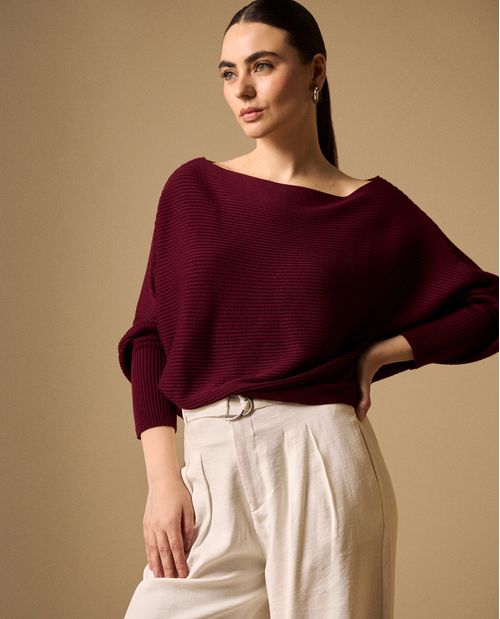 Suéter Tejido Acanalado Off-Shoulder