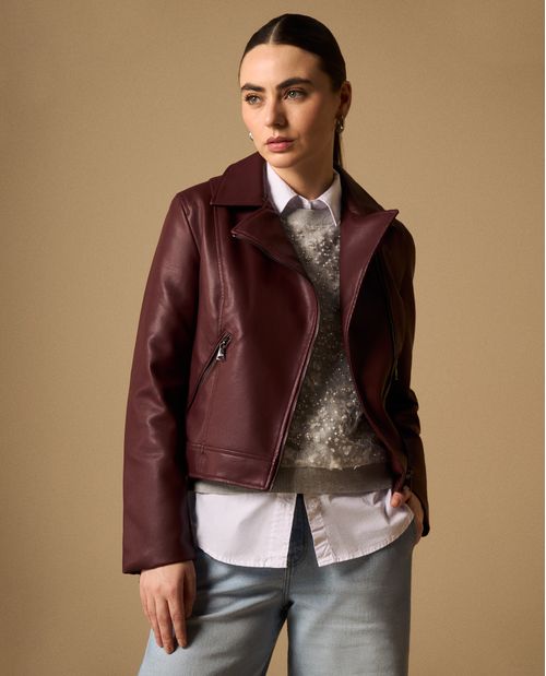 Chaqueta Biker Morado Vino con Cremalleras