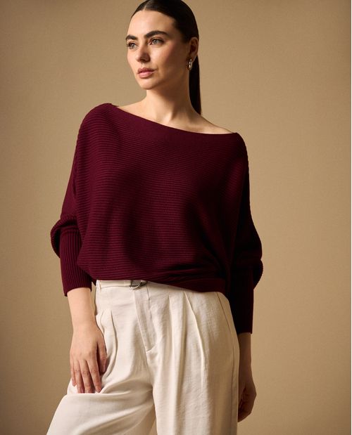 Suéter Tejido Acanalado Off-Shoulder