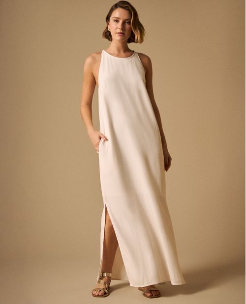 Vestido Maxi Blanco con Abertura Lateral